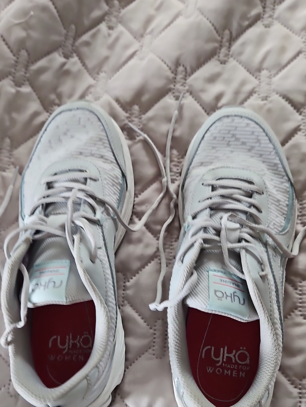 Ryka Women's White and Light Blue Lace-Up Walking Sneakers